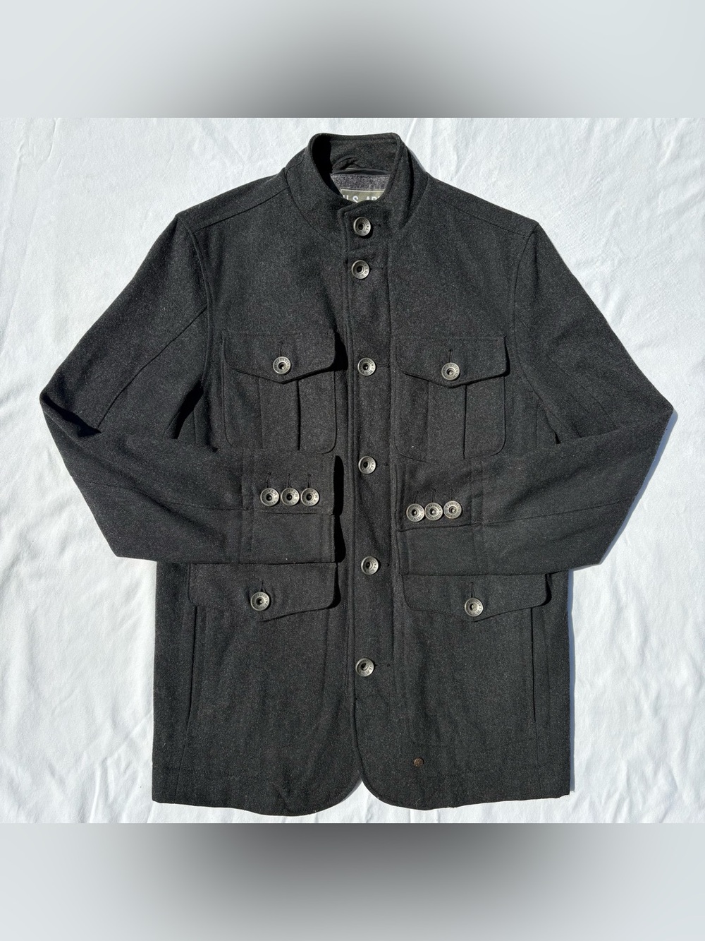 Men’s Charcoal Grey Wool Blend Military Field Jacket U.S. Army Theme size S